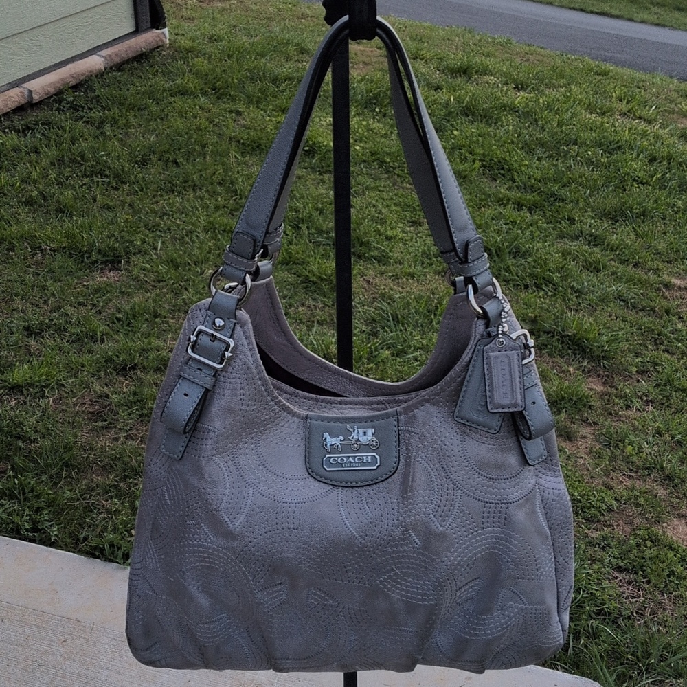 Coach Madison Maggie Grey‎ Silvery Silky bag